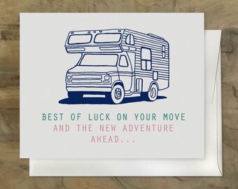 Adorable Camper Moving Card, Moving Across Country Card,  Relocation Card. Vintage Moving Van Card, Moving to College Card