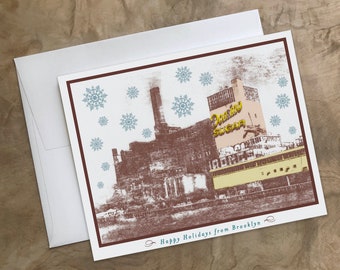 Williamsburg Christmas Cards, Box of 8 Cards - Domino Sugar Factory Historic Brooklyn Christmas Card Set - Brooklyn Winter Stationery
