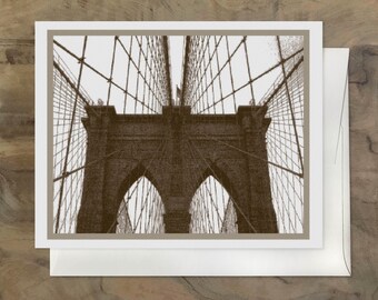 Brooklyn Bridge Vintage Note Card. Old Brooklyn Vintage Card, New York City Stationery, Handmade Brooklyn Gift, Brooklyn Stationery