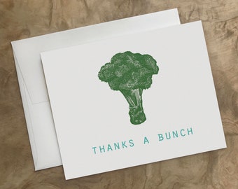 THANKS a BUNCH CARD. Funny cute thank you card. Broccoli. Handmade & Eco. Recycled Card. Vegetarian Card - Vegan Card - Vegetable Card