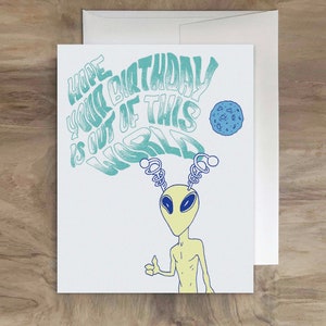 CARTE D’ANNIVERSAIRE ALIEN - Out of this World - Extraterrestrial. Carte spatiale. carte AI. Système solaire. X-Files - Galaxy, Carte astronaute