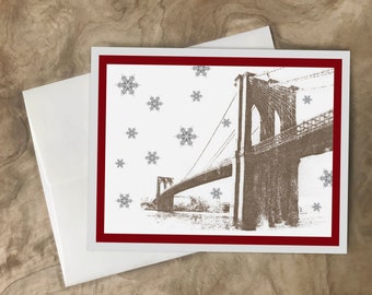 Cartes de Noël du pont de Brooklyn à New York - Coffret de cartes de vœux de Brooklyn - Papeterie de Noël de Brooklyn - Cartes de Noël de Manhattan