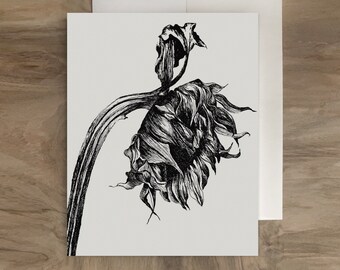 BLACK Flower Cards, Black Sunflower Card, Black Lily Card, Black Orchids, Black Tulips, Gothic Romantic Cards, Floral Stationery