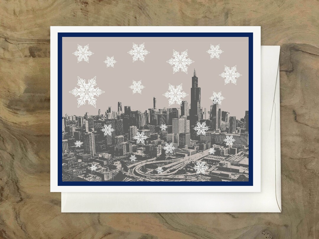 Chicago Christmas Cards Set of 16 Greeting Cards Downtown Etsy