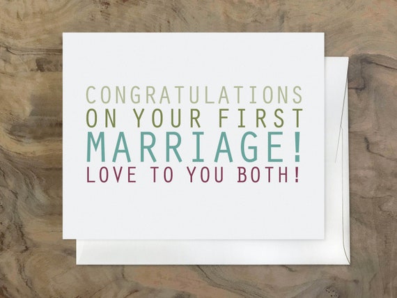 Rude Sarcastic FUNNY WEDDING CARD, First Marriage Card, Card from divorced sender
