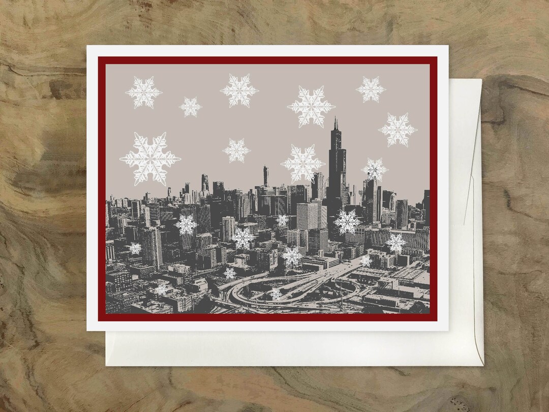 Chicago Christmas Card - Downtown Chicago Holiday Card - Etsy