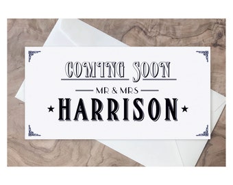 AWESOME Lovely PERSONALIZED ENGAGEMENT Card. Check Holder Card.  Handmade. Straight, Gay, Lesbian Couples. Customized Engagement Card