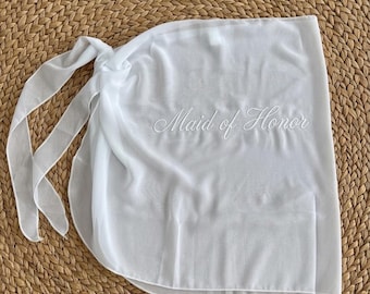Custom Embroidered Sarong, Bride Beach Cover Up Skirt, Personalized Bachelorette Swim Wrap, Mrs Last Name Bridal Party Gift, Chiffon Coverup