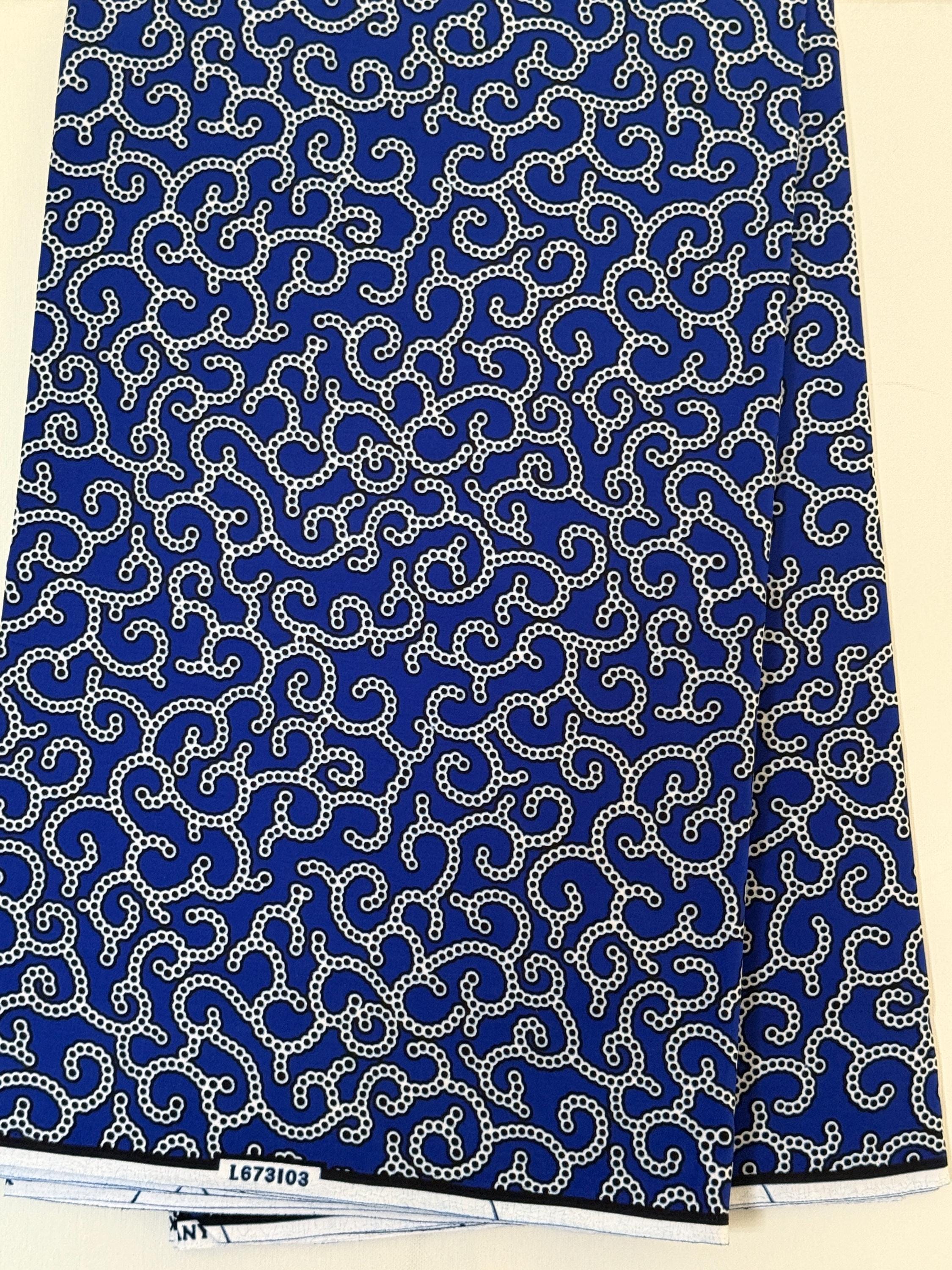 African Print Fabric, Royal Blue White Scroll Cotton, Apparel Quilting ...