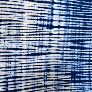 Handgjort Adire Batiktyg per meter, Indigo Shibori Randig Bomull, Afrikansk Sömnadstextil