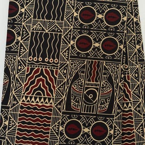 African Tribal Patchwork Fabric, Black Cream Burgundy Ankara Cotton Per Yard