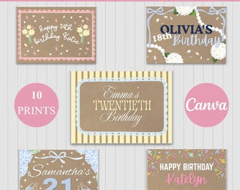 Paquete de plantillas para pancartas de cumpleaños (conjunto de 10) / Pancarta de cumpleaños digital / Plantilla de pancarta de cumpleaños imprimible / Plantillas personalizables de Canva