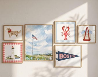 Väggkonst New England (set om 6) | Hem- och studentrumsinredning | Digitala tryck