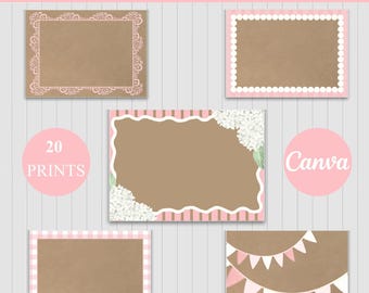 Paquete de bordes para banners rosas de Canva (conjunto de 20) / Bordes digitales para banners / Plantilla de banner imprimible / Plantillas personalizables de Canva