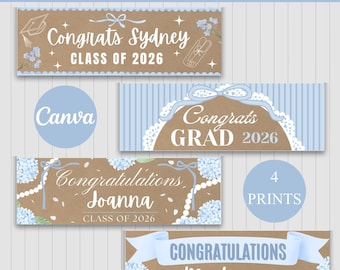 Paquete de pancartas de graduación (conjunto de 4) / Pancarta de graduación digital / Plantilla de pancarta de graduación imprimible / Plantillas personalizables