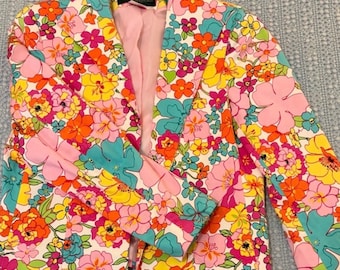 Vintage Harve Benard Pink Multi Floral Blazer Jacket sz 6 petite