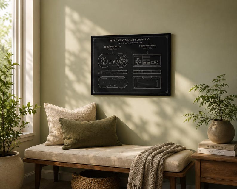 Retro Controller Schematics Poster | Vintage Gaming Blueprint Print ...