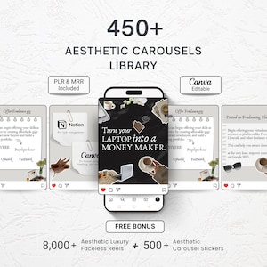 450+ Aesthetic Instagram Carousel Templates, Canva Editable Social Media Posts, Faceless PLR MRR Bundle, Digital Download