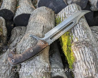 Hand Forged high carbon steel Fallen Oak Forge survival knife "Old Iron" modern bowie
