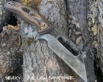 Handmade Fallen Oak Forge  FOF "Seaxy" working, hunting and survival knife
