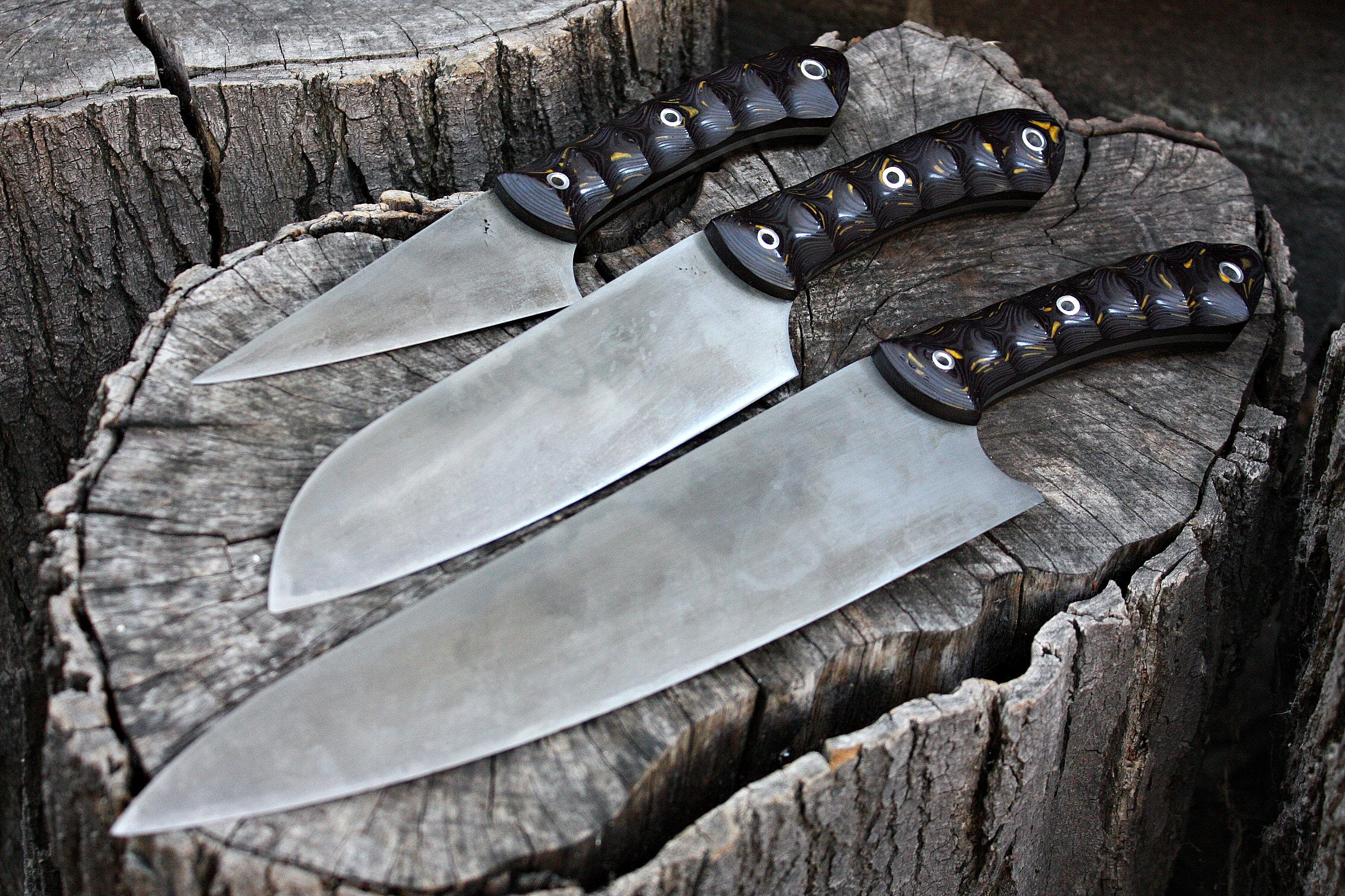 Handcrafted Fallen Oak FOF Trifecta kitchen knife set