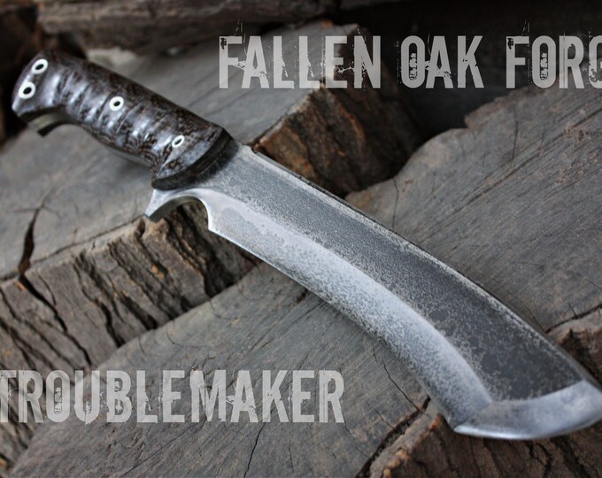 Handcrafted Fallen Oak Forge blade FOF "Troublemaker" full tang hunting, tactical and survival knife