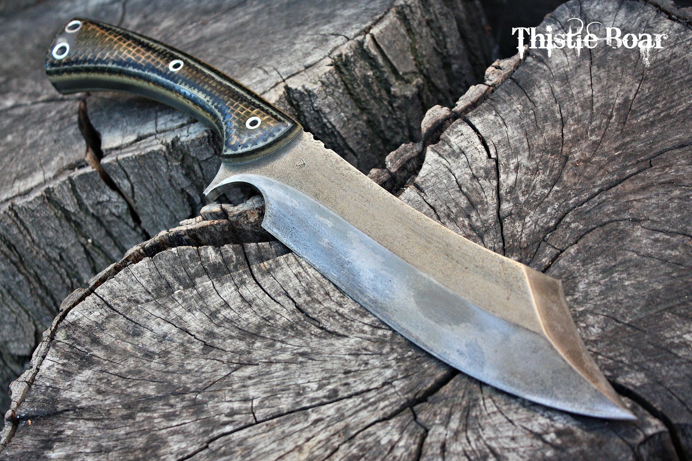 Handcrafted Fallen Oak Forge Thistle Boar full tang modern bowie knife