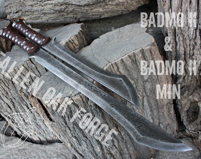Handmade Fallen Oak Forge FOF "BadMo II & BadMo II min" matched set  full tang, two handed short sword and companion blade