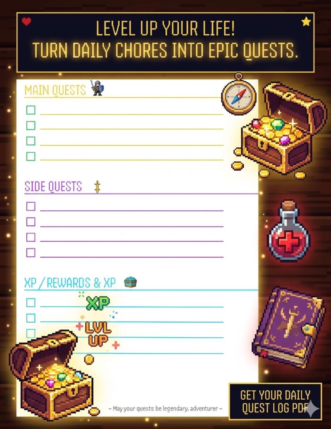 Daily Quest Log Printable, to Do List, Gamified Productivity Planner ...