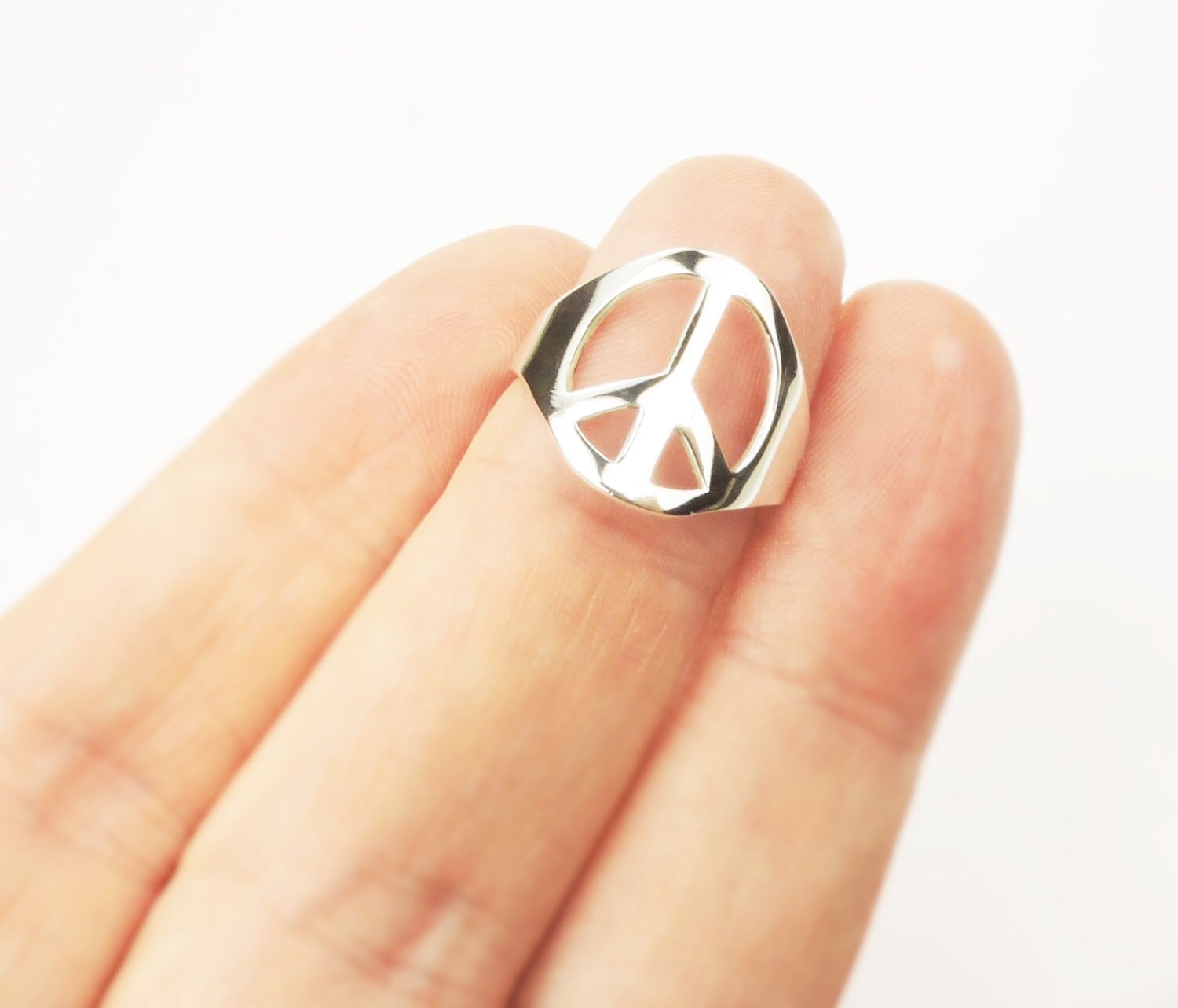 Peace Ring in Sterling Silver Light Weight thin Peace symbol Etsy