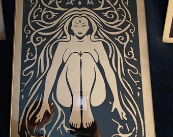 4ピース構成の祭壇アートパネル – ゴールドの手描きスモークアクリル装飾