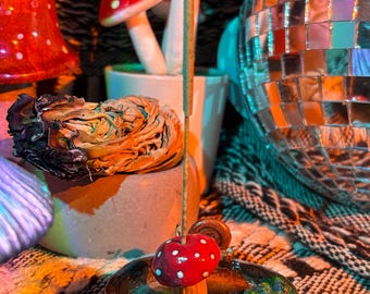 Mystical Mushroom Incense Holder - Snail, Pebble, Moss Scene