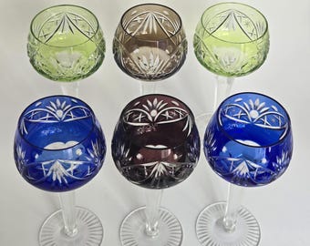 Set of 6 Vintage Bohemian Neubert-Echt Bleikristall  Cut-to-clear Wine Glasses.