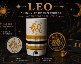 Leo Skinny 12 oz Can Cooler – 3MF File for 3D Printing