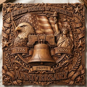 250 Años Libertad Águila Capitolio STL | Patriótico Veta Madera Cnc Talla | Independencia Placa Pared | Julio Regalo | CNC Laser 3dPrint