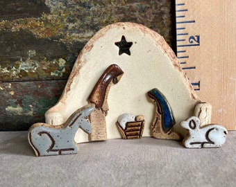 Tiny Miniature Pottery Nativity Set, Handmade Stoneware Sculpture (2.5x3 inch)