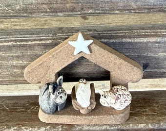 Child’s Nativity. Miniature handmade stoneware sculpture. Free Shipping, Original Christmas art work
