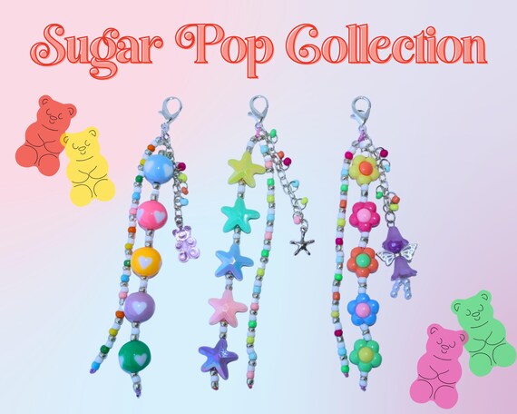 Sugar Pop Beaded Bag Charm | Colorful Handmade Keychain | Kawaii Accessory | Y2K Style