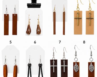 Handmade Full Grain Leather Earrings, Surgical Steel Hooks