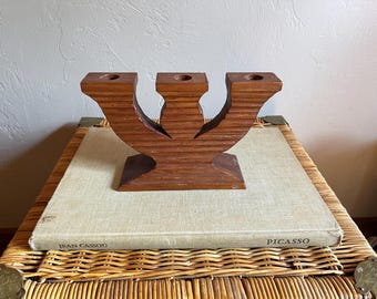 Candelabro de madera escandinavo vintage