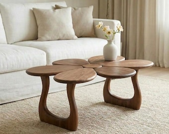 Solid Walnut Organic Coffee Table, Japandi Low Living Room Furniture