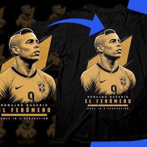 ロナウド・ナザリオ　ブラジルサッカーTシャツ　半袖　黒　Gサイズ(日本のL相当) Ronaldo nazario card - Etsy 日本