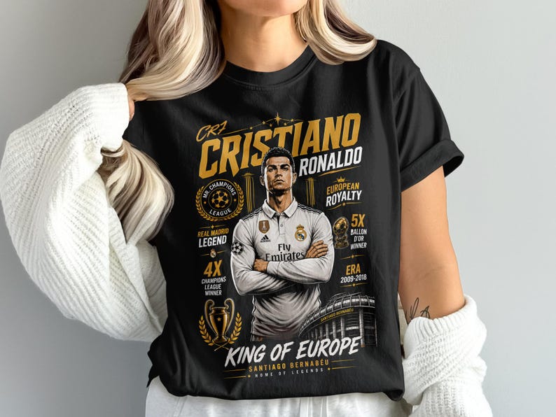 C Ronaldo Vintage Shirt, CR7 Real Madrid Soccer Halftone Design for Woman and Man, Christiano CR7 Merch Gift, Ronaldo 90s Bootleg Tshirt