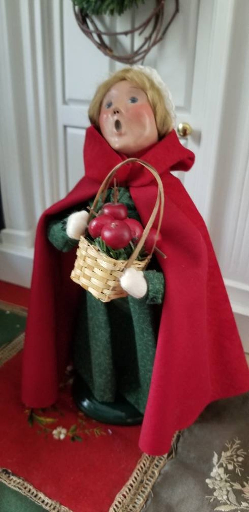 Byers Choice Williamsburg Little Girl Red Cape Blonde W Apple Etsy