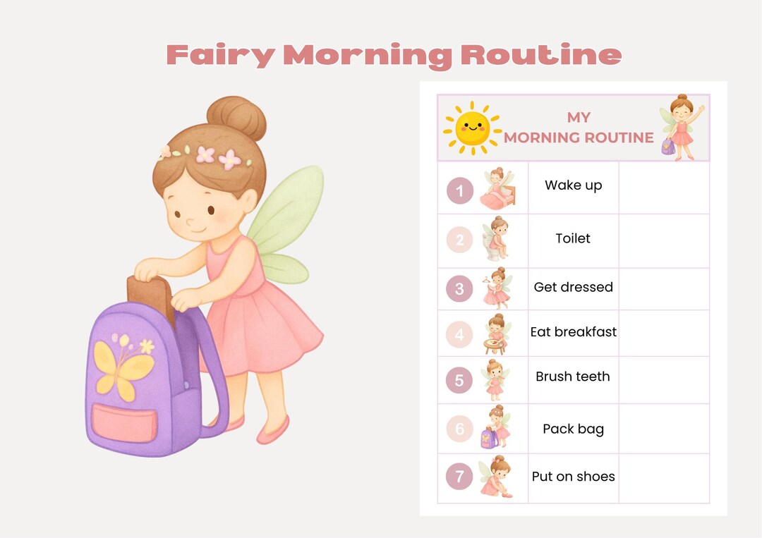 Fairy Morning Routine Chart for Kids | Printable Visual Schedule ...