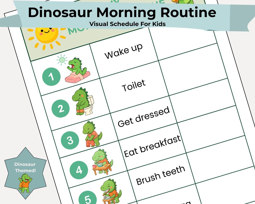 Dinosaur Morning Routine Chart for Kids | Printable Visual Schedule ...