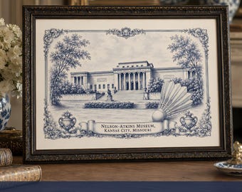 Art Lover Gift Kansas City Wall Art Nelson Atkins Museum Toile de Jouy Grandmillennial Gallery Decor Housewarming KC Home Decor Print