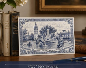 Set di biglietti d'auguri Grandmillennial Kansas City Country Club Plaza Mill Creek Fountain Toile de Jouy Set regalo di cancelleria KC Art Cards Confezione da 10