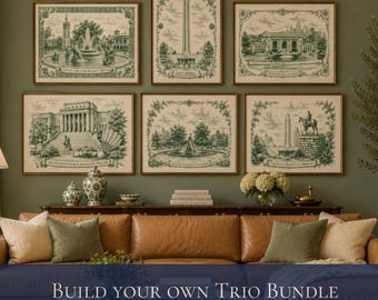 Personalized Kansas City Art Print Set Pick Any 3 Landmark Prints Toile de Jouy Custom Gallery Wall Housewarming Gift Grandmillennial KC
