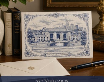 Set di biglietti di ringraziamento regalo per padrona di casa, Union Station Kansas City, Toile de Jouy, Grandmillennial Stationery, confezione da 10